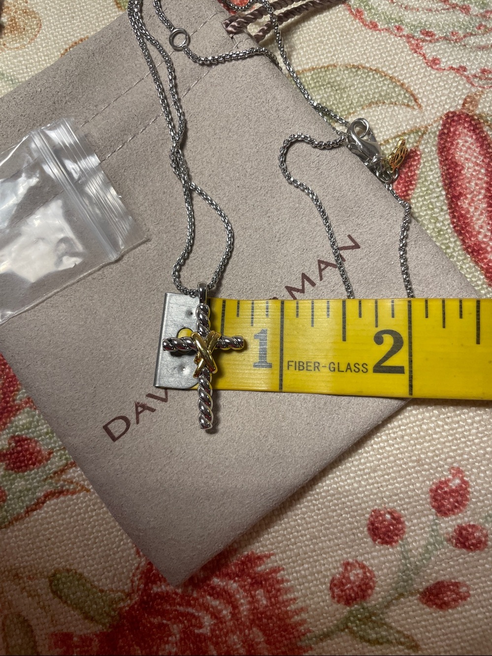David Yurman Silver Gold Cable Cross Pendant Adjustable Necklace - Picture 7 of 8
